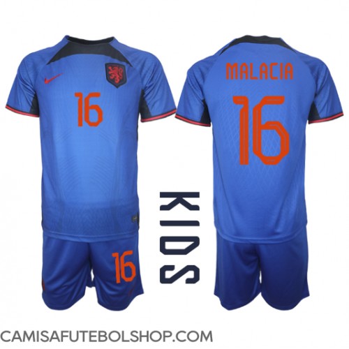 Camisa de time de futebol Holanda Tyrell Malacia #16 Replicas 2º Equipamento Infantil Mundo 2022 Manga Curta (+ Calças curtas)